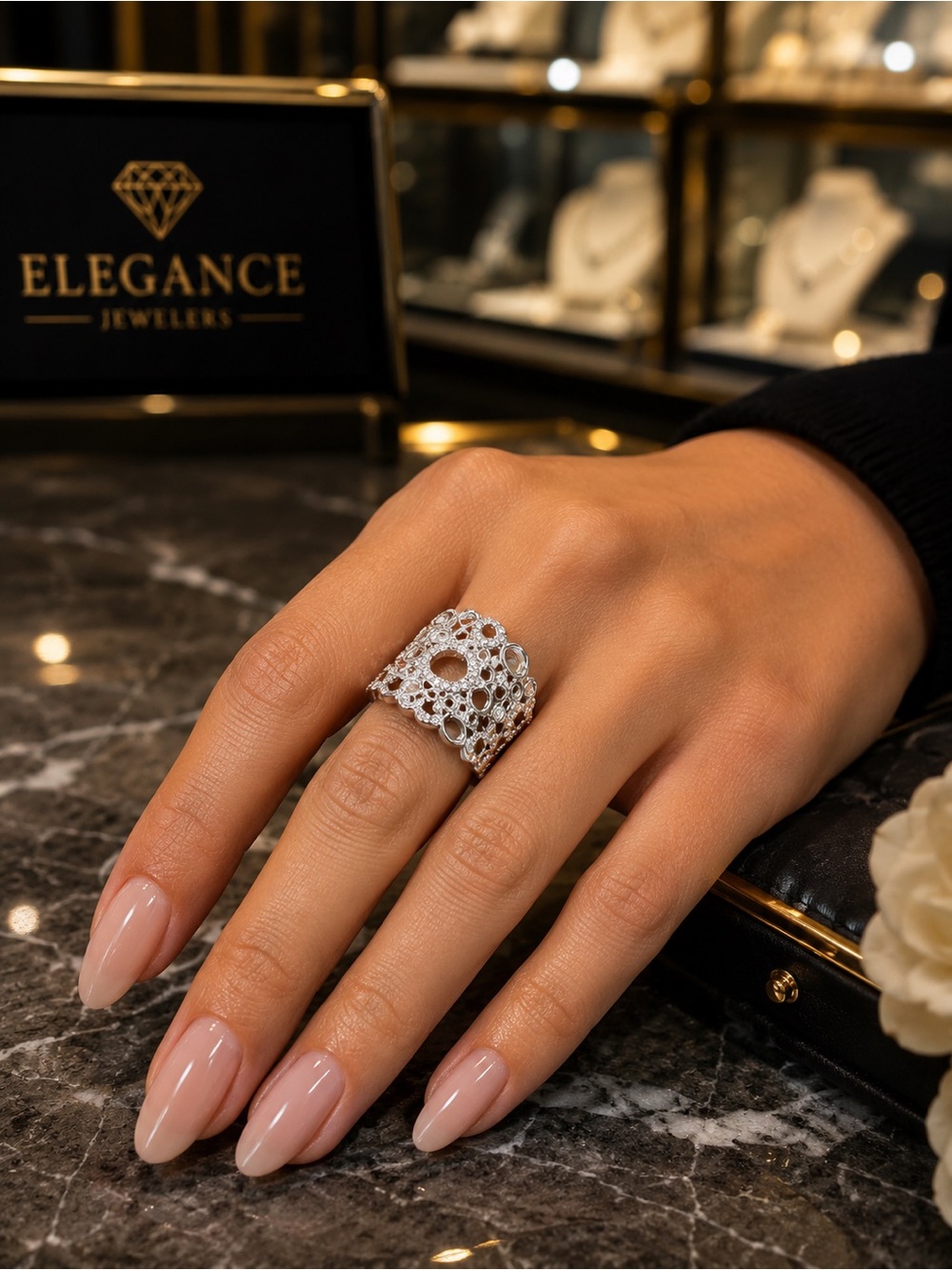 Park Lane Intricate Silver Tone Filigree Statement Ring